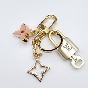 Authentic Louis Vuitton Lock & Key with Unbranded Flower Charm, Keychain